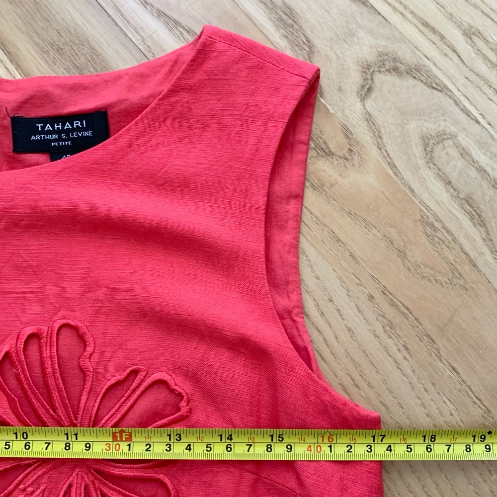 Tahari Linen dress | red Laser Cut Floral Sheath Dress red sundress mini dress - Picture 8 of 10